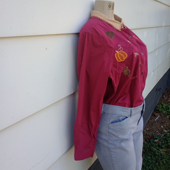 Vintage Fall Theme Embroidered Button Up - Picture 3 of 10